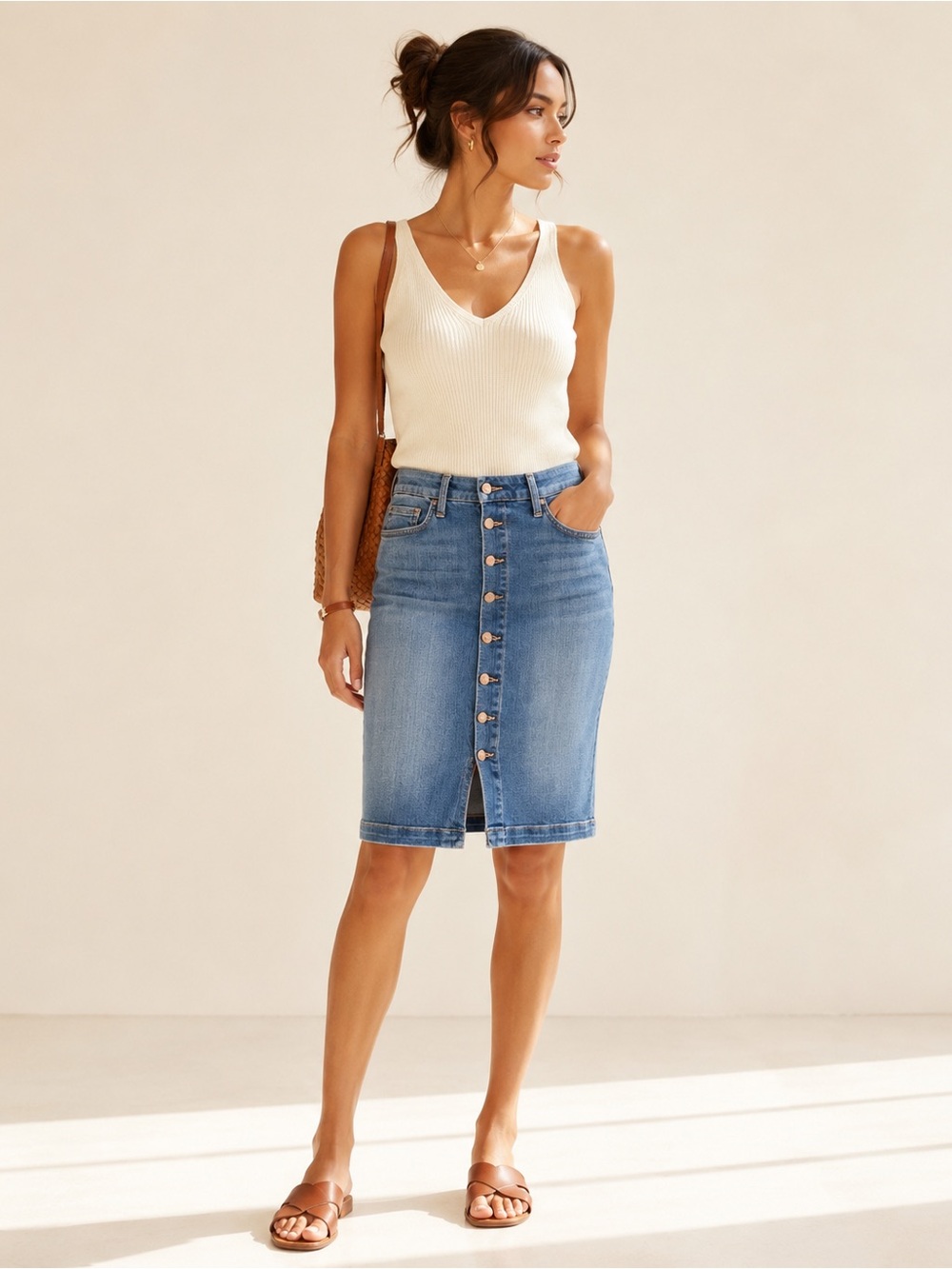 Joe’s Kerrigan Button Front Denim Pencil Skirt Mid Wash Blue Sz W30